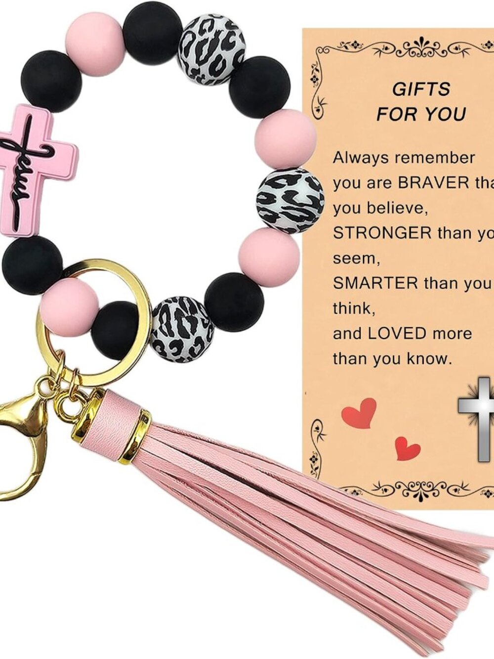 Silicone Beaded Wristlet Keychain Bracelet,Key Wrist Keychains for Women Mom Tea